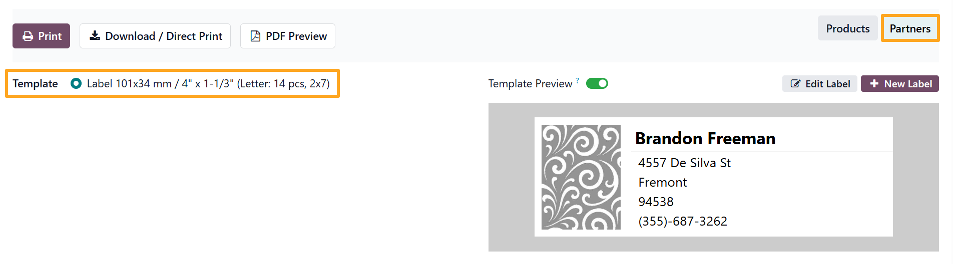 Odoo 19.0 Product Label Builder Start Partner Templates
